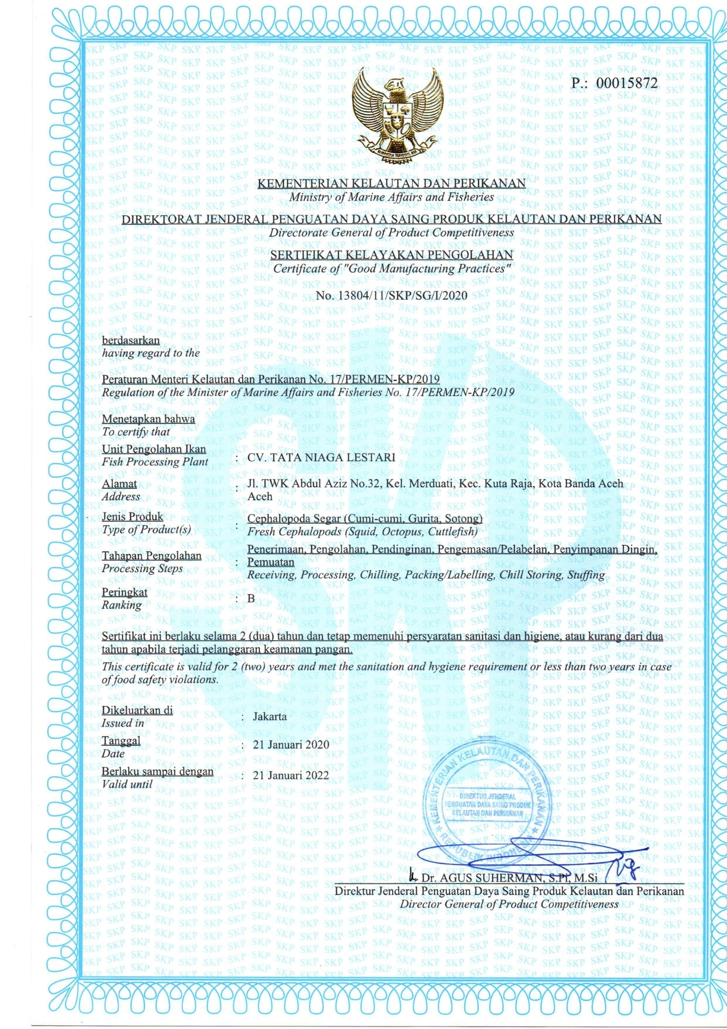 Certificate of Good Manufacturing Practices - Cephalopoda Segar